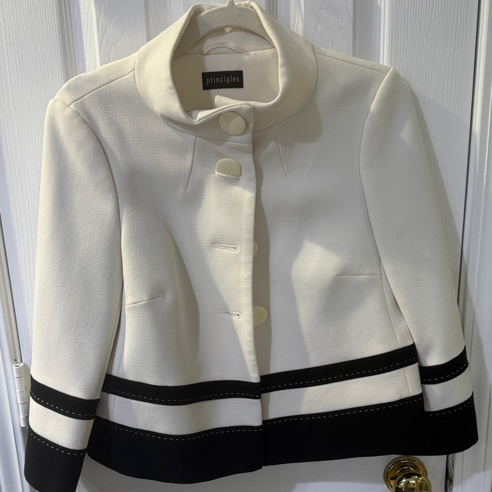 Principles Women's Elegant Cream Jacket with Black Details